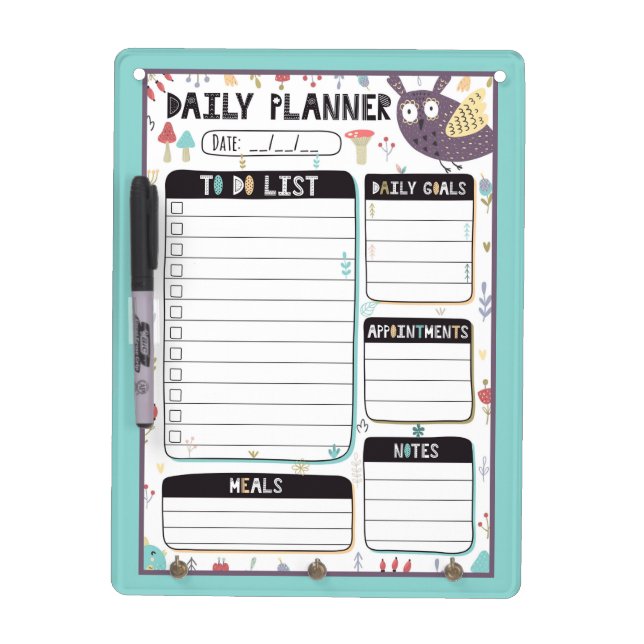 Little Owl Daily Planner Dry Erase Board (Front)