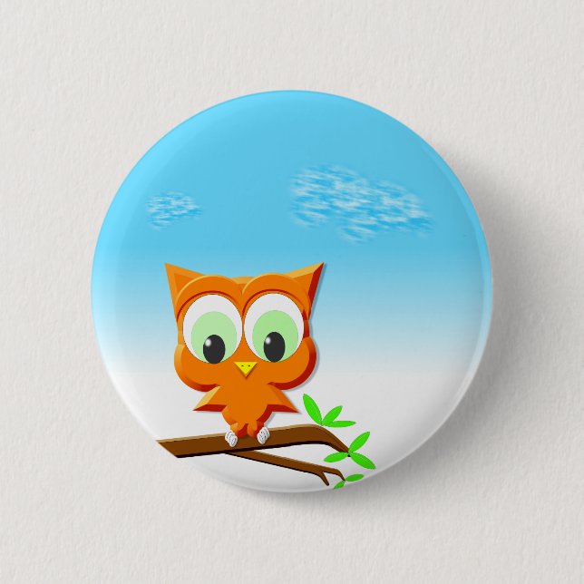 Little Owl on a Branch Button (Front)
