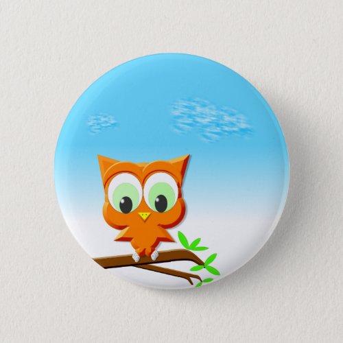 Little Owl on a Branch Button