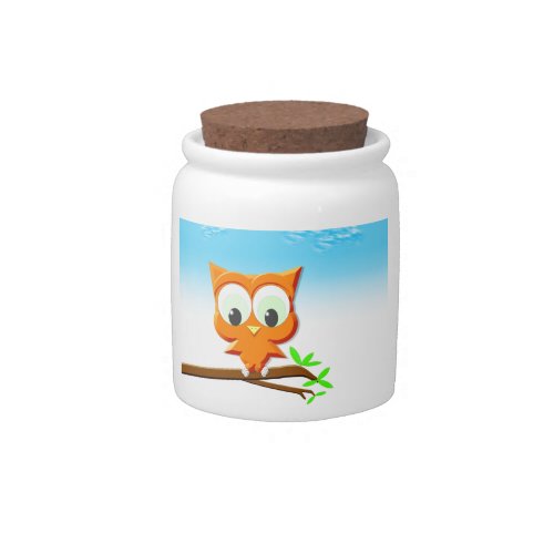 Little Owl on a Branch Candy Jar