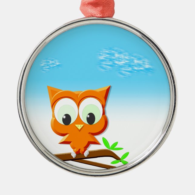 Little Owl on a Branch Metal Ornament (Front)