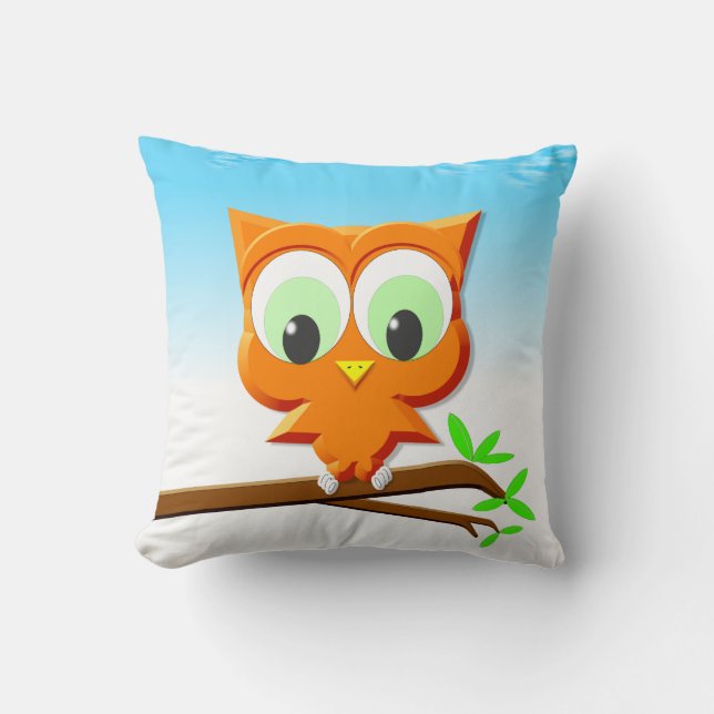 Little Owl on a Branch Pillow (Front)