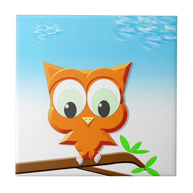 Little Owl on a Branch Tile (Front)