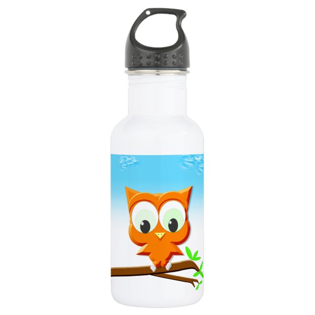 Little Owl on a Branch Water Bottle (Front)