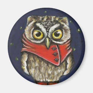 Little owl on ice magnet