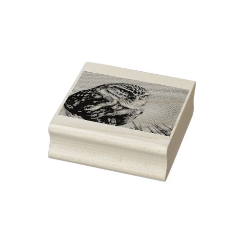 Little owl perched on at tree trunk rubber stamp