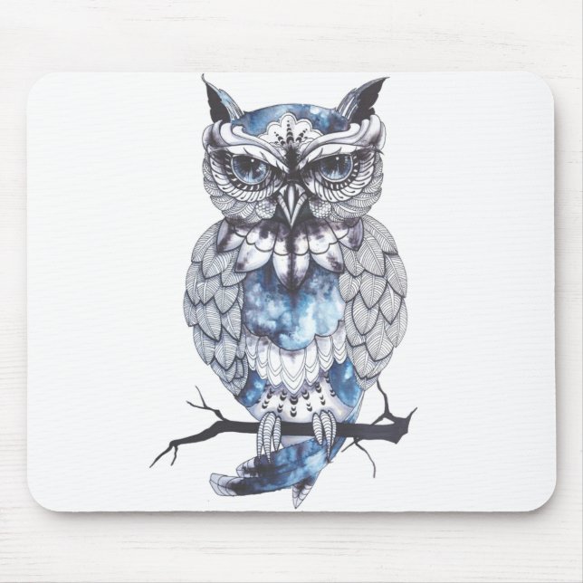 Little Owl Tattoo Flash Idea Cartoon Owl Mouse Pad (Front)