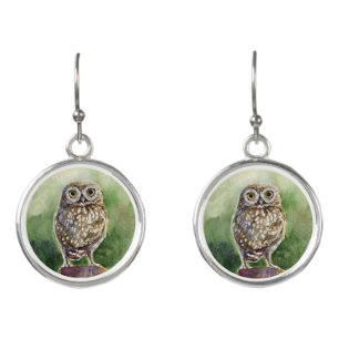 Little owl watercolor earrings