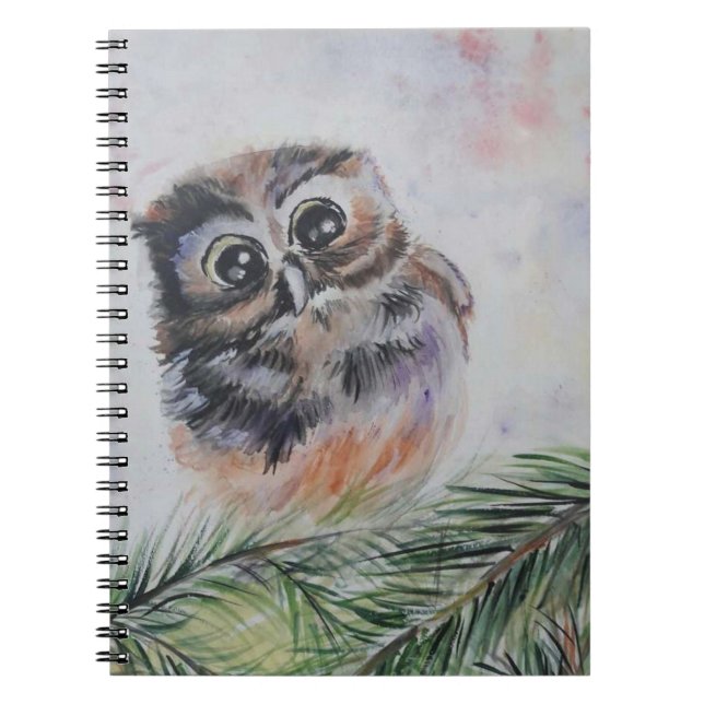 Little Owl Watercolor Painting Notebook (Front)