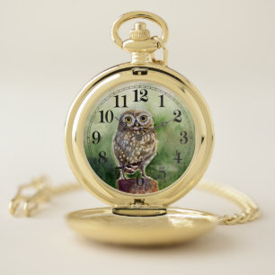 Little owl watercolor pocket watch