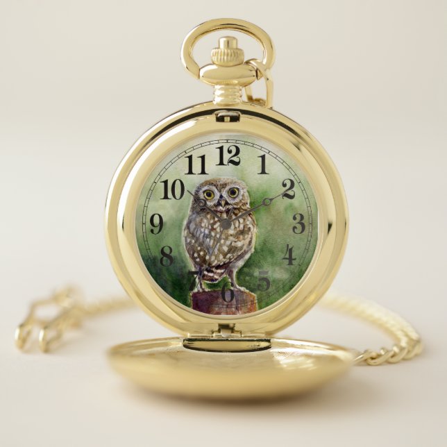 Little owl watercolor pocket watch (Inside)