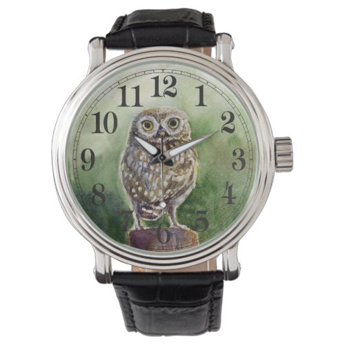Little owl watercolor watch