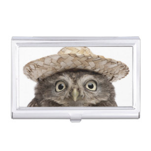 Little Owl wearing a straw hat - Athene noctua Case For Business Cards