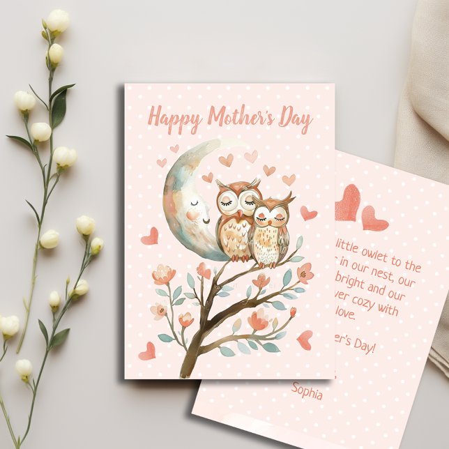 Little Owlet With Mom Love Happy Mothers Day Card (Creator Uploaded)
