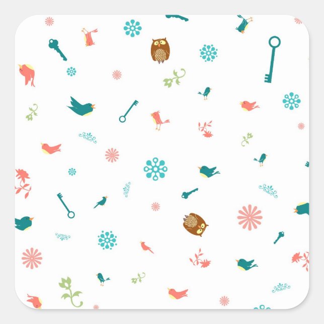 Little Owls and Birds Square Sticker (Front)