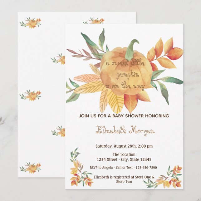 Little Pampkin, Autumn Baby Shower Invitation (Front/Back)