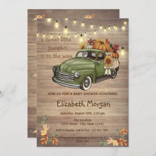 Little PampkinWood Truck Sunflowers Baby Shower  Invitation