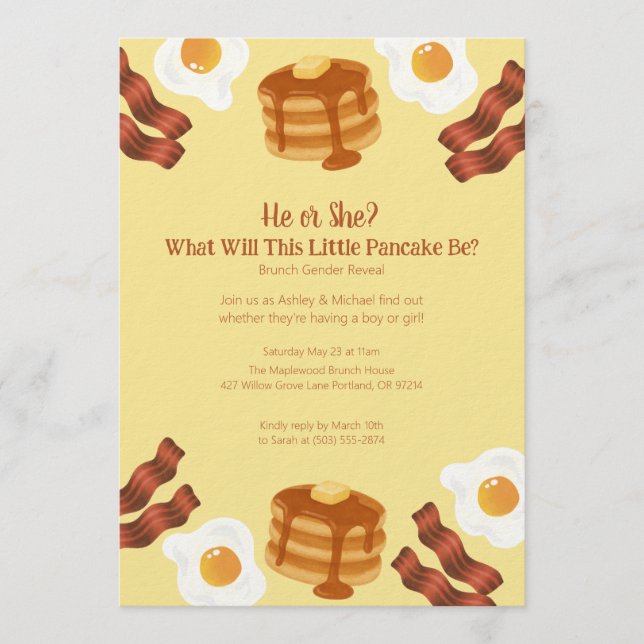 Little Pancake Brunch Theme Gender Reveal Invitation (Front)