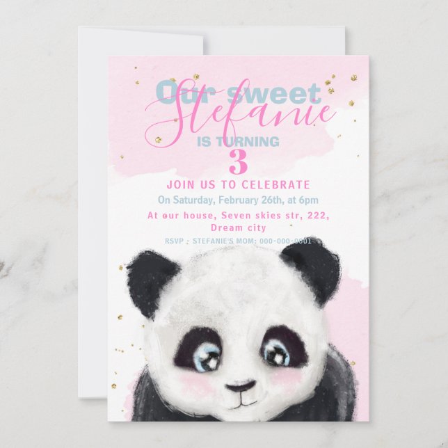 Little panda baby girl birthday announcement (Front)