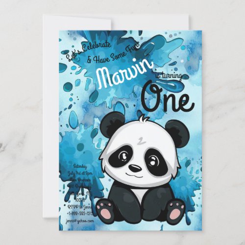 Little Panda Cute Colorful 1st Birthday Party Kids Invitation