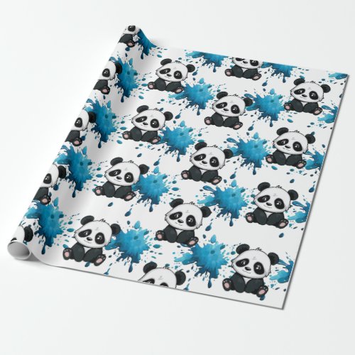 Little Panda Cute Colorful 1st Birthday Party Kids Wrapping Paper