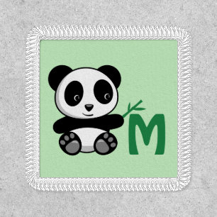 Little Panda with a Bamboo Stick Monogram Green Patch