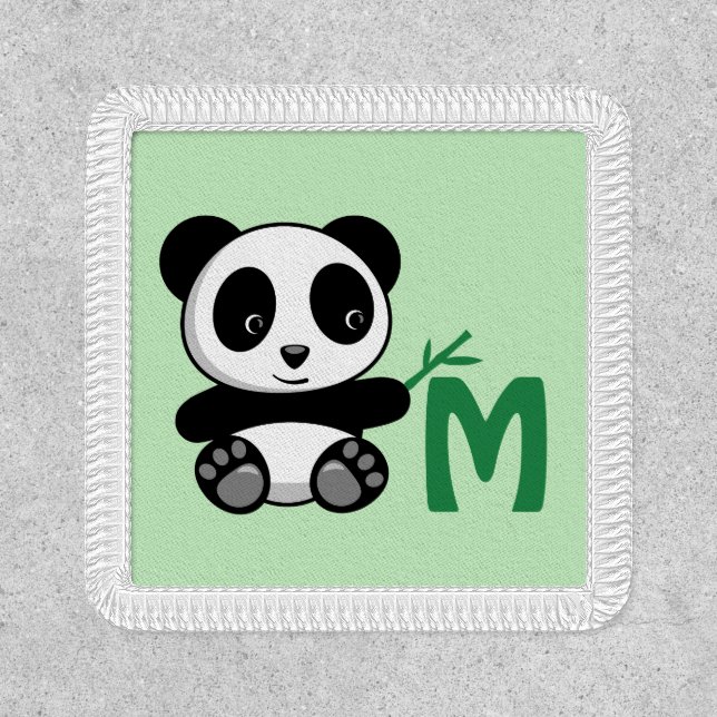 Little Panda with a Bamboo Stick Monogram Green Patch (Front)