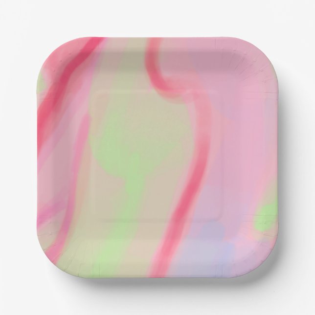 Little Party Balloon Animal Pink Painted Birthday Paper Plates (Front)