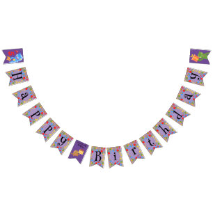 Little Party Monster and confetti Birthday Party Bunting Flags