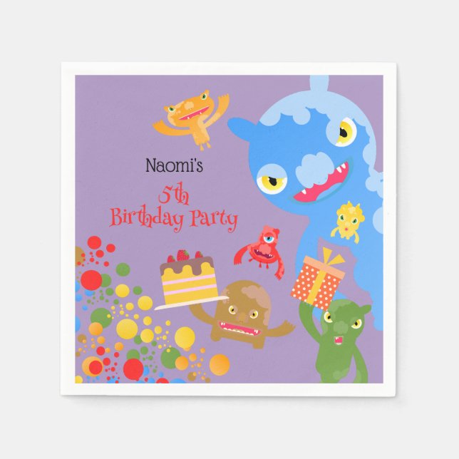 Little Party Monster and confetti Birthday Party Napkins (Front)