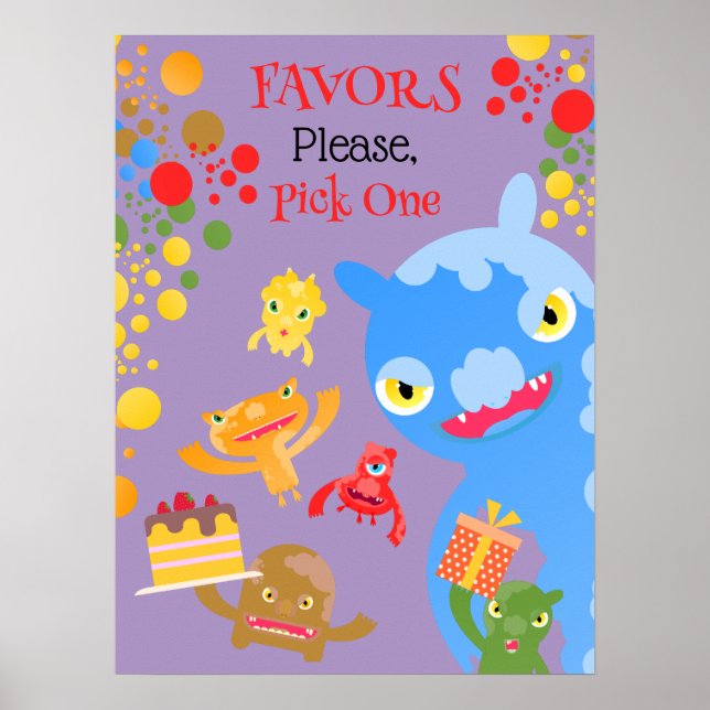 Little Party Monster and confetti Birthday Party Poster (Front)