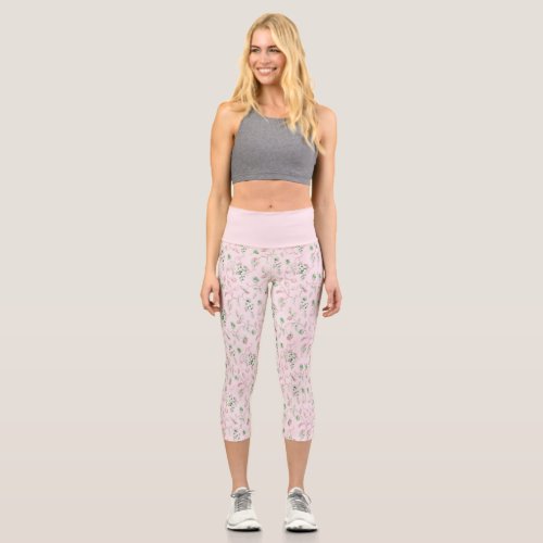 Little Pastel Pink Floral Capri Leggings