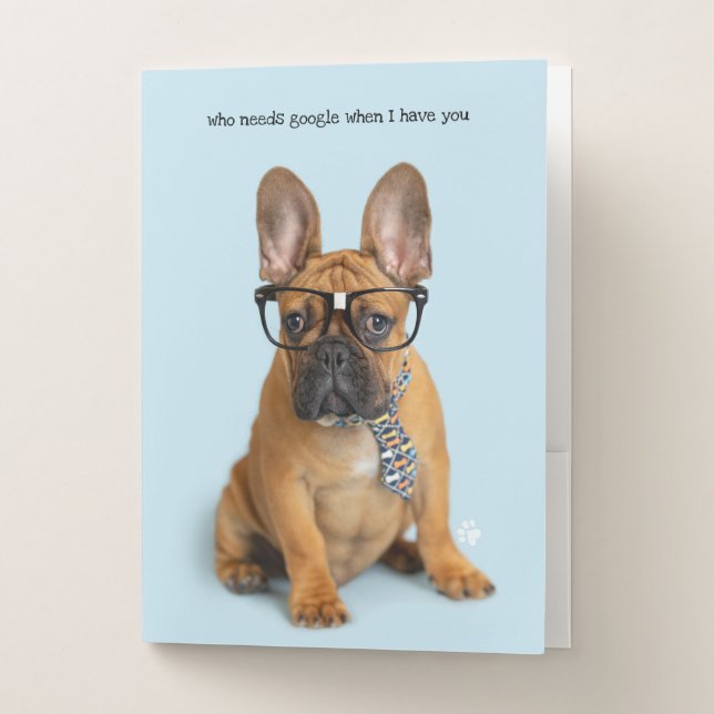 Little Paws French Bulldog Puppy Blue Office Nerd Pocket Folder (Front)