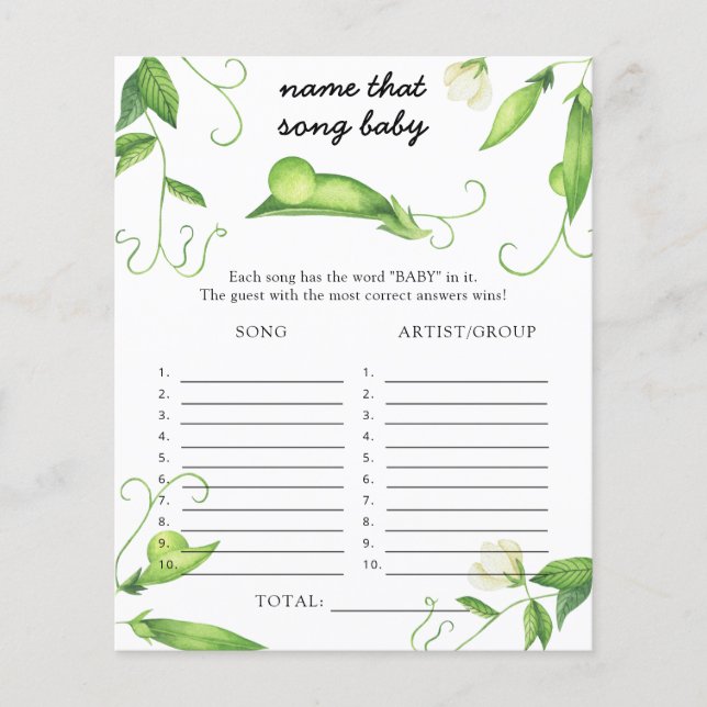 Little pea baby shower - Name that Baby Song (Front)