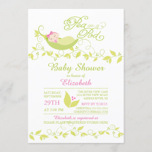 Little Pea In A Pod Girls Baby Shower Invitation