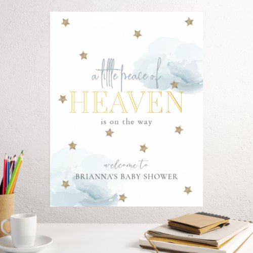 Little Peace Heaven Blue Boy Baby Shower Welcome Foil Prints