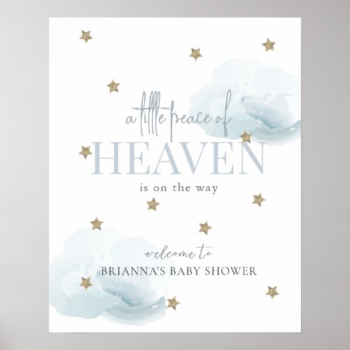 Little Peace Heaven Blue Boy Baby Shower Welcome Poster