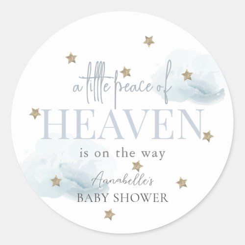Little Peace of Heaven Blue Boy Baby Shower Classic Round Sticker