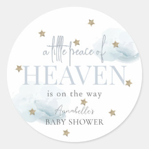 Little Peace of Heaven Blue Boy Baby Shower Classic Round Sticker