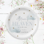 Little Peace of Heaven Blue Boy Baby Shower Paper Plates<br><div class="desc">This cute "little peace of heaven is on the way" boy baby shower paper plate features fluffy blue clouds and faux gold stars on a white background. Personalize for your needs. You can find more matching products at my store.</div>