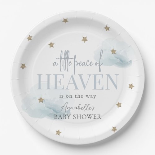 Little Peace of Heaven Blue Boy Baby Shower Paper Plates
