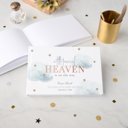 Little Peace of Heaven Blue Cloud Boy Baby Shower Foil Guest Book