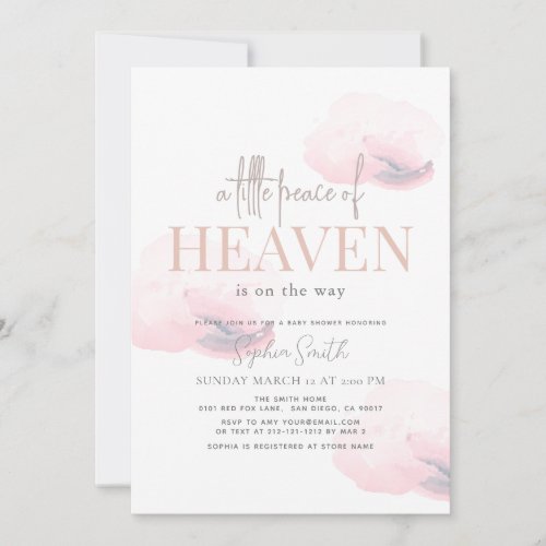Little Peace of Heaven Girl Pink Cloud Baby Shower Invitation