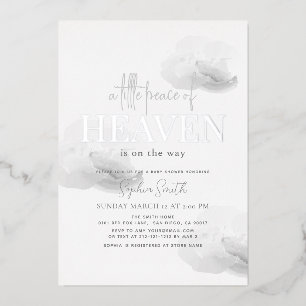 Little Peace of Heaven Gray Cloud Baby Shower Foil Invitation