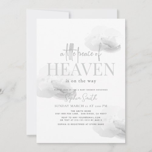 Little Peace of Heaven Gray Cloud Baby Shower Invitation