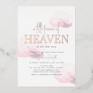 Little Peace of Heaven Pink Cloud Girl Baby Shower Foil Invitation