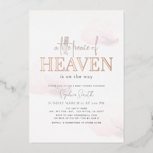 Little Peace of Heaven Pink Cloud Girl Baby Shower Foil Invitation