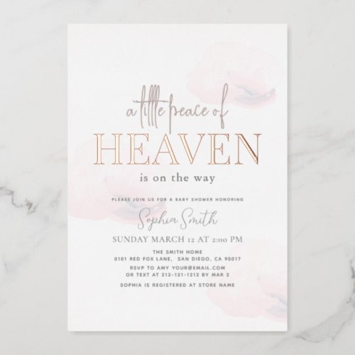 Little Peace of Heaven Pink Cloud Girl Baby Shower Foil Invitation