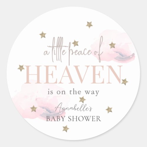 Little Peace of Heaven Pink Girl Baby Shower Classic Round Sticker