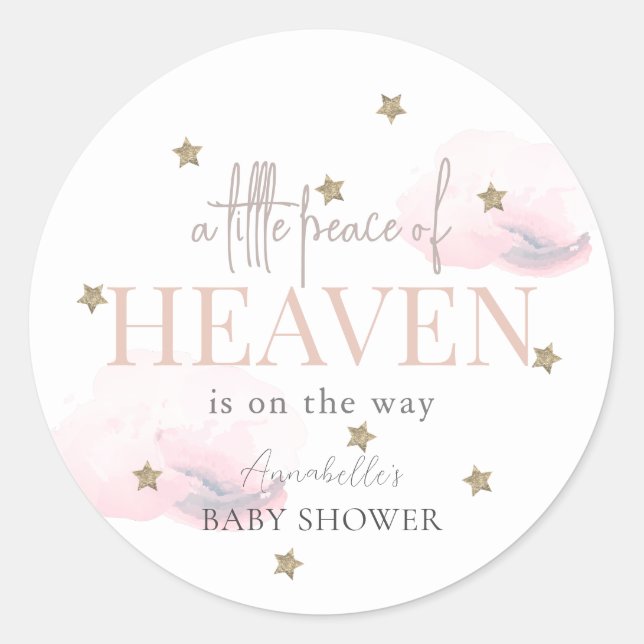 Little Peace of Heaven Pink Girl Baby Shower Classic Round Sticker (Front)